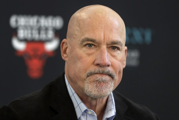 John Paxson, Chicago Bulls Executive Vice President of Basketball Operations, talks with reporters during an end-of-season news conference Thursday, April 11, 2019, in Chicago. The Bulls produced one of the worst records in franchise history in the second season of their rebuild. That's certainly not the way they envisioned it. Now that it's over, Paxson discusses where they go from here. (AP Photo/Charles Rex Arbogast)