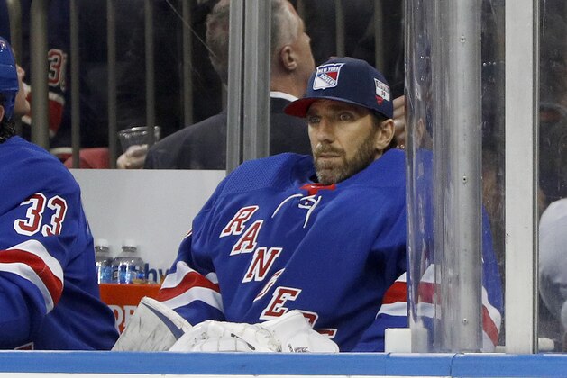 New York Rangers goaltender Henrik Lundqvist (30) looks on from the bench during an NHL hockey game against the Buffalo Sabres, Friday, Feb. 7, 2020, in New York. (AP Photo/Jim McIsaac)
