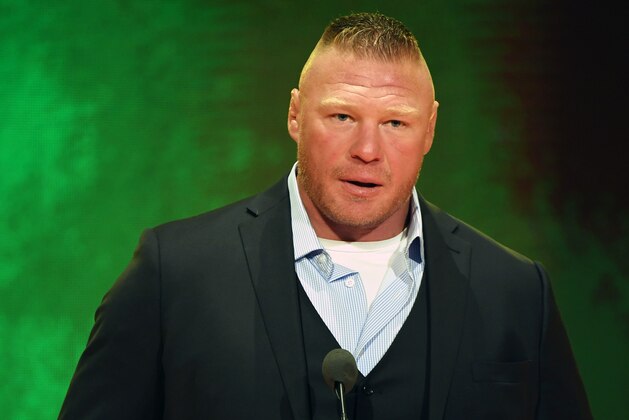 LAS VEGAS, NEVADA - OCTOBER 11:  WWE champion Brock Lesnar speaks during a WWE news conference at T-Mobile Arena on October 11, 2019 in Las Vegas, Nevada. Lesnar will face former UFC heavyweight champion Cain Velasquez and WWE wrestler Braun Strowman will take on heavyweight boxer Tyson Fury at the WWE's Crown Jewel event at Fahd International Stadium in Riyadh, Saudi Arabia on October 31.  (Photo by Ethan Miller/Getty Images)