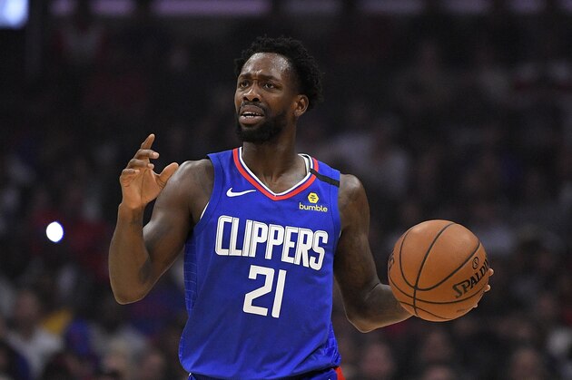 Los Angeles Clippers guard Patrick Beverley gestures during the first half of an NBA basketball game against the Philadelphia 76ers Sunday, March 1, 2020, in Los Angeles. (AP Photo/Mark J. Terrill)