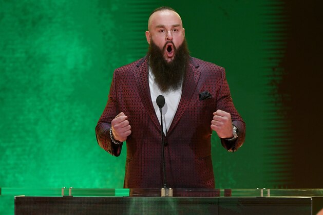 LAS VEGAS, NEVADA - OCTOBER 11: WWE wrestler Braun Strowman speaks during a WWE news conference at T-Mobile Arena on October 11, 2019 in Las Vegas, Nevada. Strowman will face heavyweight boxer Tyson Fury and WWE champion Brock Lesnar will take on former UFC heavyweight champion Cain Velasquez at the WWE's Crown Jewel event at Fahd International Stadium in Riyadh, Saudi Arabia on October 31. (Photo by Ethan Miller/Getty Images) LAS VEGAS, NEVADA - OCTOBER 11: WWE wrestler Braun Strowman speaks during a WWE news conference at T-Mobile Arena on October 11, 2019 in Las Vegas, Nevada. Strowman will face heavyweight boxer Tyson Fury and WWE champion Brock Lesnar will take on former UFC heavyweight champion Cain Velasquez at the WWE's Crown Jewel event at Fahd International Stadium in Riyadh, Saudi Arabia on October 31. (Photo by Ethan Miller/Getty Images)