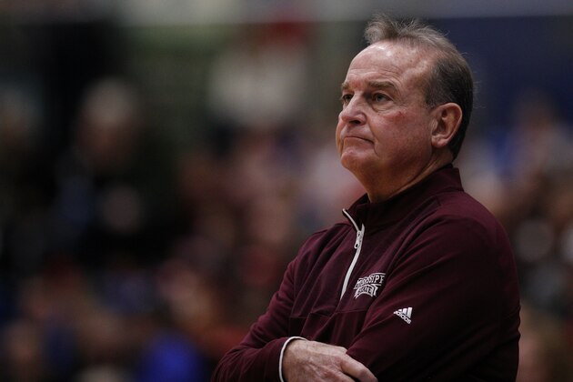 VICTORIA , BC - NOVEMBER 30: Vic Schaefer Head Coach of the Mississippi State Bulldogs looks on against the Stanford Cardinal during the Greater Victoria Invitational at the Centre for Athletics, Recreation and Special Abilities (CARSA) on November 30, 2019 in Victoria, British Columbia, Canada.  (Photo by Kevin Light/Getty Images)