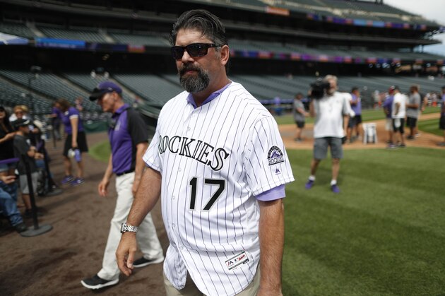 Retired Colorado Rockies first baseman Todd Helton during picture day for the Rockies before a baseball game against the Miami Marlins Saturday, June 23, 2018, in Denver. (AP Photo/David Zalubowski)
