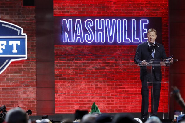 NASHVILLE, TN - APRIL 25: NFL Commissioner Roger Goodell on stage during the first round of the NFL Draft on April 25, 2019 in Nashville, Tennessee. (Photo by Joe Robbins/Getty Images)