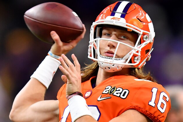 NEW ORLEANS, LOUISIANA - JANUARY 13: Trevor Lawrence #16 of the Clemson Tigers warms up before the College Football Playoff National Championship game against the LSU Tigers at the Mercedes Benz Superdome on January 13, 2020 in New Orleans, Louisiana. The LSU Tigers topped the Clemson Tigers, 42-25. (Photo by Alika Jenner/Getty Images)