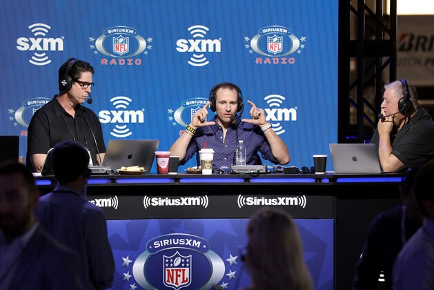 MIAMI, FLORIDA - JANUARY 31: (L-R) SiriusXM host Solomon Wilcots, SiriusXM host Ed McCaffrey, NFL quarterback Drew Brees of the New Orleans Saints and SiriusXM host Charlie Weis speak onstage during day 3 of SiriusXM at Super Bowl LIV on January 31, 2020 in Miami, Florida. (Photo by Cindy Ord/Getty Images for SiriusXM )