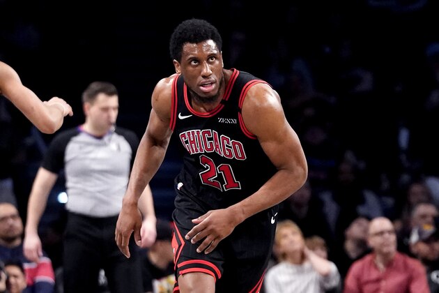 NEW YORK, NEW YORK - MARCH 08:  Thaddeus Young #21 of the Chicago Bulls looks on against the Brooklyn Nets in the first half at Barclays Center on March 08, 2020 in New York City. NOTE TO USER: User expressly acknowledges and agrees that, by downloading and or using this photograph, User is consenting to the terms and conditions of the Getty Images License Agreement. (Photo by Steven Ryan/Getty Images)