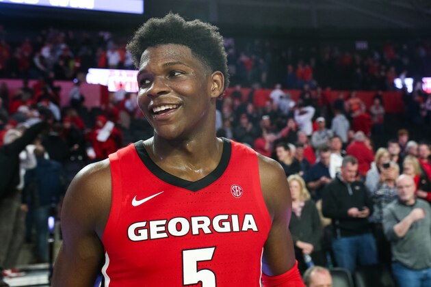 ATHENS, GA - FEBRUARY 19: Anthony Edwards #5 of the Georgia Bulldogs looks on during a game against the Auburn Tigers at Stegeman Coliseum on February 19, 2020 in Athens, Georgia. (Photo by Carmen Mandato/Getty Images)