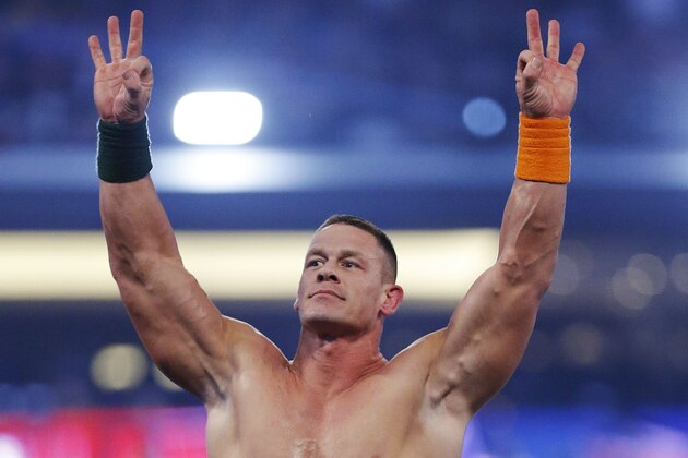 IMAGE DISTRIBUTED FOR WWE - WWE superstar John Cena makes a special appearance at WrestleMania 32 at AT&T Stadium on Sunday, April 3, 2016, in Arlington, Texas. (Brandon Wade/AP Images for WWE)