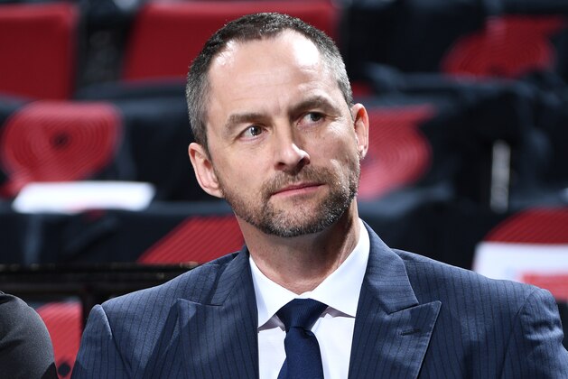 PORTLAND, OR - MAY 3: General Manager Arturas Karnisovas of the Denver Nuggets looks on before Game Three of the Western Conference Semifinals against the Portland Trail Blazers during the 2019 NBA Playoffs on May 3, 2019 at the Moda Center Arena in Portland, Oregon. NOTE TO USER: User expressly acknowledges and agrees that, by downloading and/or using this photograph, user is consenting to the terms and conditions of the Getty Images License Agreement. Mandatory Copyright Notice: Copyright 2019 NBAE (Photo by Garrett Ellwood/NBAE via Getty Images) PORTLAND, OR - MAY 3: General Manager Arturas Karnisovas of the Denver Nuggets looks on before Game Three of the Western Conference Semifinals against the Portland Trail Blazers during the 2019 NBA Playoffs on May 3, 2019 at the Moda Center Arena in Portland, Oregon. NOTE TO USER: User expressly acknowledges and agrees that, by downloading and/or using this photograph, user is consenting to the terms and conditions of the Getty Images License Agreement. Mandatory Copyright Notice: Copyright 2019 NBAE (Photo by Garrett Ellwood/NBAE via Getty Images)