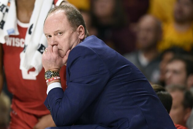 Wisconsin coach Greg Gard watches his team play Minnesota during the first half of an NCAA college basketball game Wednesday, Feb. 5, 2020, in Minneapolis. (AP Photo/Hannah Foslien)