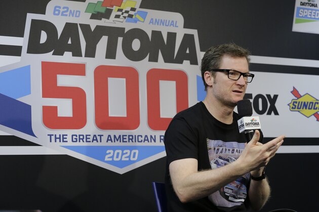 Dale Earnhardt Jr., team owner and TV analyst answers questions during a news conference before the NASCAR Daytona 500 auto race at Daytona International Speedway, Sunday, Feb. 16, 2020, in Daytona Beach, Fla. (AP Photo/Terry Renna) Dale Earnhardt Jr., team owner and TV analyst answers questions during a news conference before the NASCAR Daytona 500 auto race at Daytona International Speedway, Sunday, Feb. 16, 2020, in Daytona Beach, Fla. (AP Photo/Terry Renna)