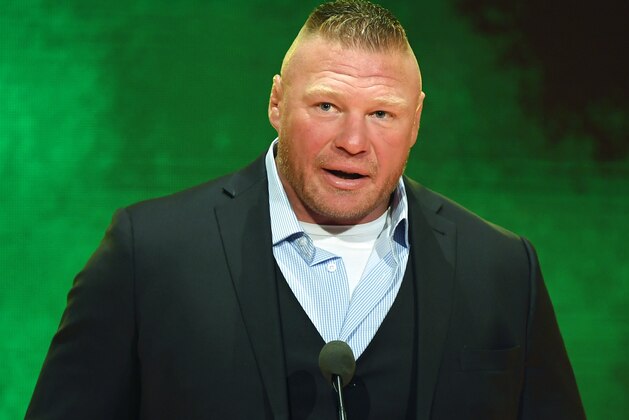 LAS VEGAS, NEVADA - OCTOBER 11:  WWE champion Brock Lesnar speaks during a WWE news conference at T-Mobile Arena on October 11, 2019 in Las Vegas, Nevada. Lesnar will face former UFC heavyweight champion Cain Velasquez and WWE wrestler Braun Strowman will take on heavyweight boxer Tyson Fury at the WWE's Crown Jewel event at Fahd International Stadium in Riyadh, Saudi Arabia on October 31.  (Photo by Ethan Miller/Getty Images)