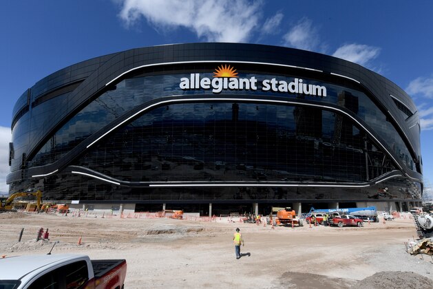 LAS VEGAS, NEVADA - MARCH 17:  Construction continues at Allegiant Stadium, the USD 2 billion, glass-domed future home of the Las Vegas Raiders on March 17, 2020 in Las Vegas, Nevada. The Raiders and the UNLV Rebels football teams are scheduled to begin play at the 65,000-seat facility in their 2020 seasons.  (Photo by Ethan Miller/Getty Images)
