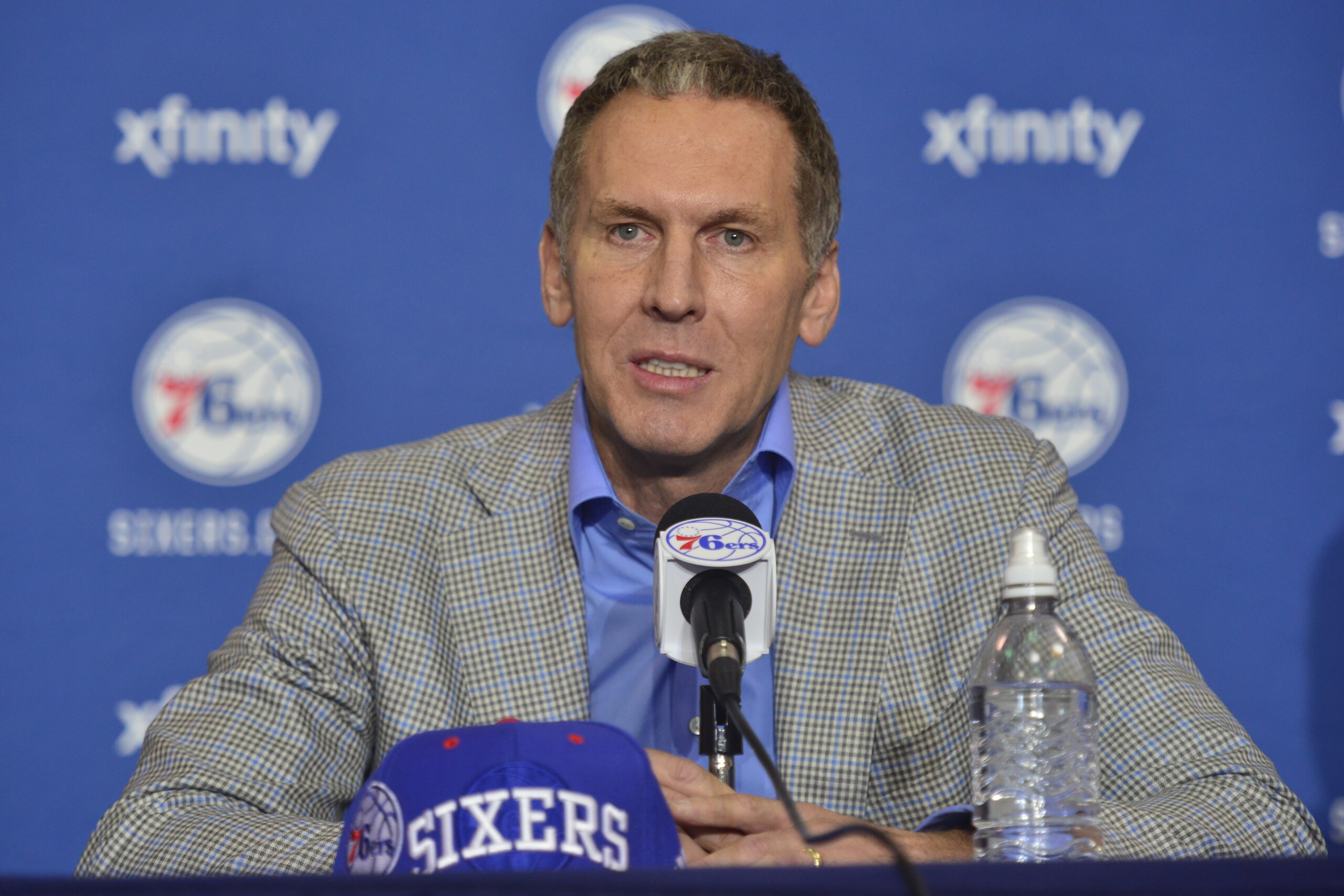 PHILADELPHIA, PA - JUNE 24: General Manager Bryan Colangelo attends a press conference after the Philadelphia 76ers introduce Ben Simmons and Timothé Luwawu-Cabarrot from the 2016 NBA Draft on June 24, 2016 in Philadelphia, PA. NOTE TO USER: User expressly acknowledges and agrees that, by downloading and/or using this Photograph, user is consenting to the terms and conditions of the Getty Images License Agreement. Mandatory Copyright Notice: Copyright 2016 NBAE (Photo by David Dow/NBAE via Getty Images)
