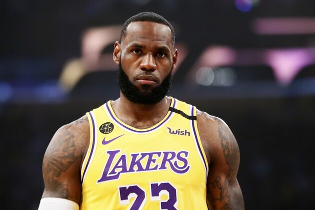 LOS ANGELES, CA - MARCH 10: LeBron James #23 of the Los Angeles Lakers looks on during a game against the Brooklyn Nets at the Staples Center on March 10, 2020 in Los Angeles, CA. NOTE TO USER: User expressly acknowledges and agrees that, by downloading and or using this photograph, User is consenting to the terms and conditions of the Getty Images License Agreement. Mandatory Credit: 2020 NBAE (Photo by Chris Elise/NBAE via Getty Images)