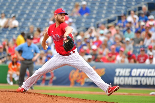 CLEARWATER, FLORIDA - MARCH 05: Zack Wheeler #45 of the Philadelphia Phillies delivers a pitch during the first inning of a Grapefruit League spring training game against the Toronto Blue Jays at Spectrum Field on March 05, 2020 in Clearwater, Florida. (Photo by Julio Aguilar/Getty Images)
