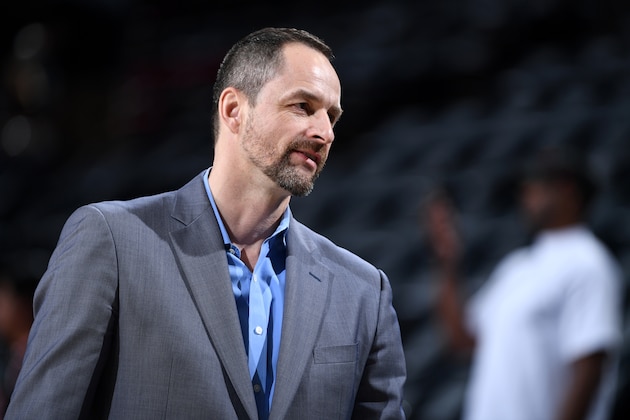 PORTLAND, OR - MAY 9: General Manager Arturas Karnisovas of the Denver Nuggets looks on before Game Six of the Western Conference Semifinals against the Portland Trail Blazers during the 2019 NBA Playoffs on May 9, 2019 at the Moda Center in Portland, Oregon. NOTE TO USER: User expressly acknowledges and agrees that, by downloading and/or using this photograph, user is consenting to the terms and conditions of the Getty Images License Agreement. Mandatory Copyright Notice: Copyright 2019 NBAE (Photo by Garrett Ellwood/NBAE via Getty Images)