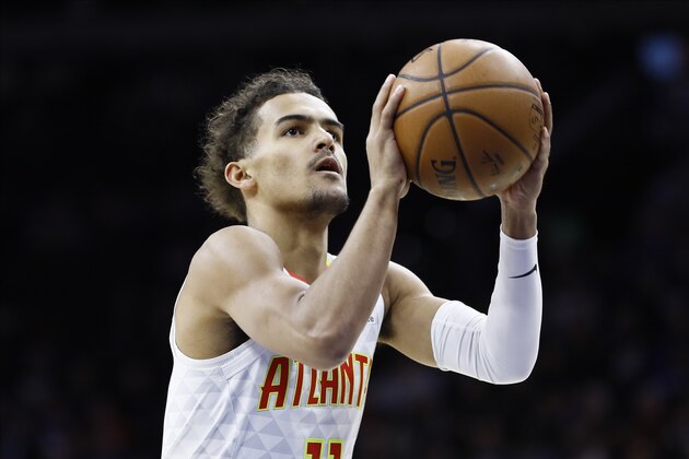 Atlanta Hawks' Trae Young plays during an NBA basketball game against the Philadelphia 76ers, Monday, Feb. 24, 2020, in Philadelphia. (AP Photo/Matt Slocum)