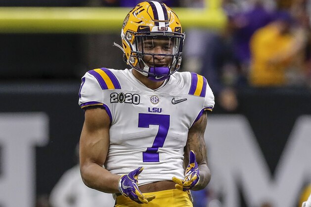 NEW ORLEANS, LA - JANUARY 13: Safety Grant Delpit #7 of the LSU Tigers during the College Football Playoff National Championship game against the Clemson Tigers at the Mercedes-Benz Superdome on January 13, 2020 in New Orleans, Louisiana. LSU defeated Clemson 42 to 25. (Photo by Don Juan Moore/Getty Images)