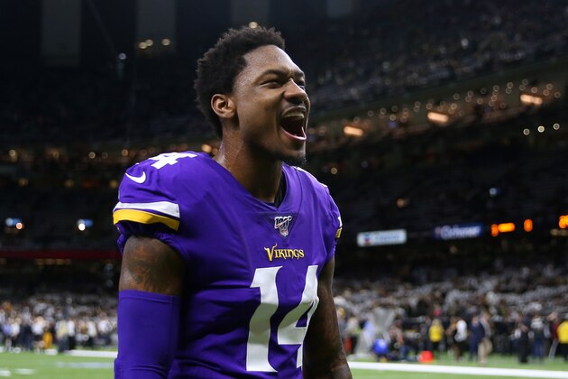 NEW ORLEANS, LOUISIANA - JANUARY 05: Stefon Diggs #14 of the Minnesota Vikings reacts against the New Orleans Saints during a game at the Mercedes Benz Superdome on January 05, 2020 in New Orleans, Louisiana. (Photo by Jonathan Bachman/Getty Images)