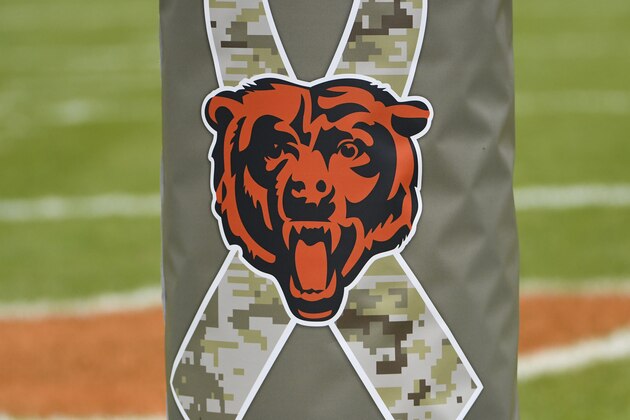 CHICAGO, ILLINOIS - NOVEMBER 10: A detail shot of the NFL salute for service logo before the game between the Chicago Bears and the Detroit Lions at Soldier Field on November 10, 2019 in Chicago, Illinois. (Photo by David Banks/Getty Images) CHICAGO, ILLINOIS - NOVEMBER 10: A detail shot of the NFL salute for service logo before the game between the Chicago Bears and the Detroit Lions at Soldier Field on November 10, 2019 in Chicago, Illinois. (Photo by David Banks/Getty Images)