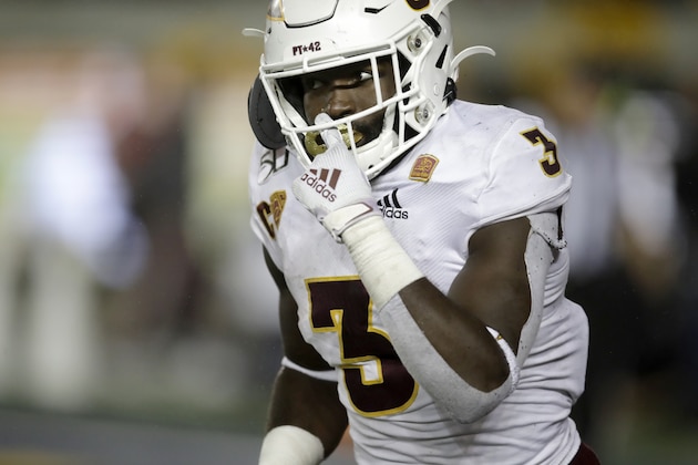 Arizona State's Eno Benjamin celebrates after scoring a touchdown against California in the second half of an NCAA college football game, Friday, Sept. 27, 2019, in Berkeley, Calif. (AP Photo/Ben Margot)