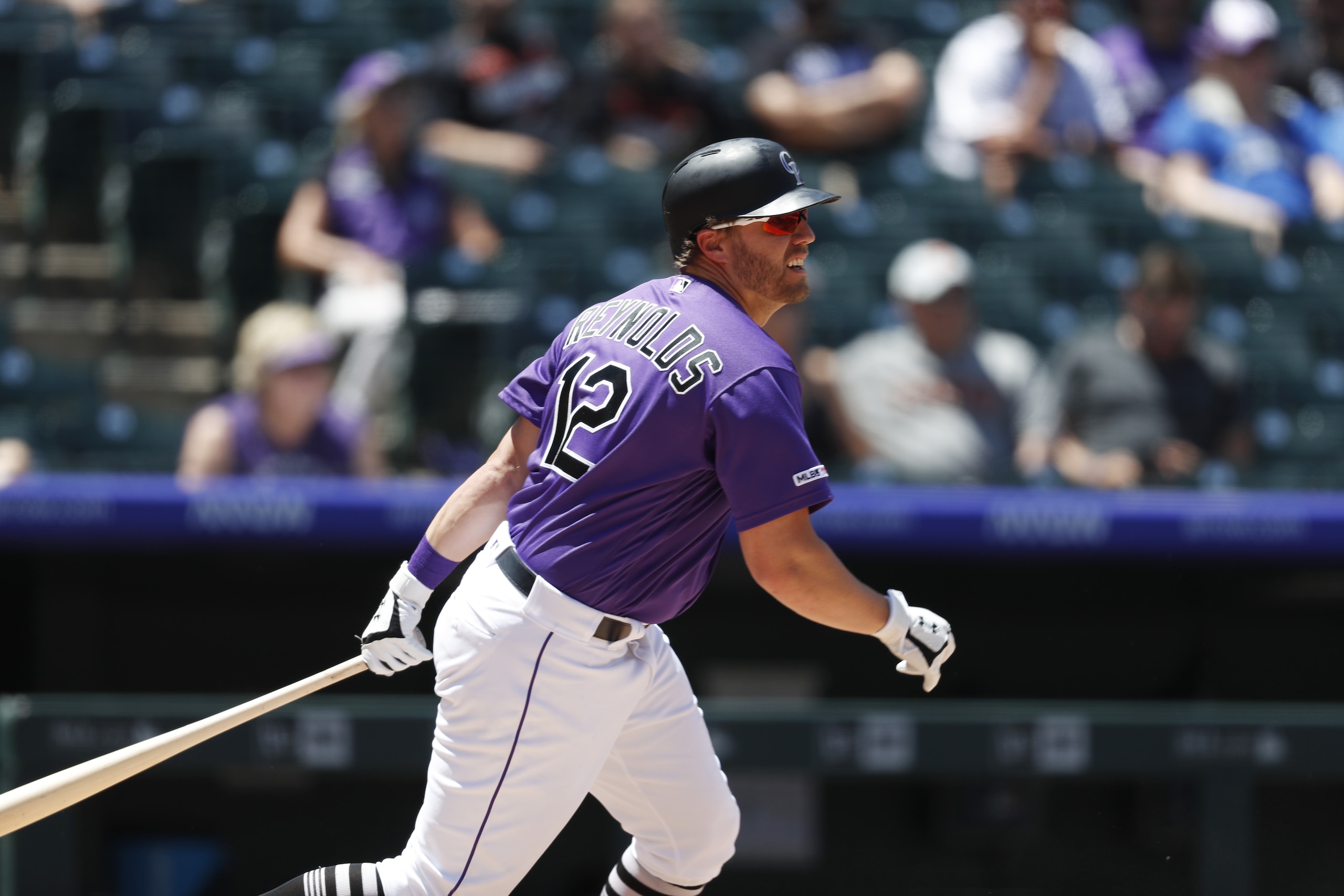 Colorado Rockies first baseman Mark Reynolds (12) in the third inning of a baseball game Monday, July 15, 2019, in Denver.(AP Photo/David Zalubowski)