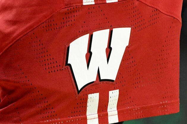 COLLEGE PARK, MD - JANUARY 31:  The Wisconsin Badgers logo on their uniform during the game against the Maryland Terrapins at Xfinity Center on January 31, 2019 in College Park, Maryland.  (Photo by G Fiume/Maryland Terrapins/Getty Images)