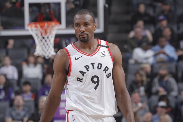SACRAMENTO, CA - MARCH 8: Serge Ibaka #9 of the Toronto Raptors looks on during the game against the Sacramento Kings on March 8, 2020 at Golden 1 Center in Sacramento, California. NOTE TO USER: User expressly acknowledges and agrees that, by downloading and or using this photograph, User is consenting to the terms and conditions of the Getty Images Agreement. Mandatory Copyright Notice: Copyright 2020 NBAE (Photo by Rocky Widner/NBAE via Getty Images) SACRAMENTO, CA - MARCH 8: Serge Ibaka #9 of the Toronto Raptors looks on during the game against the Sacramento Kings on March 8, 2020 at Golden 1 Center in Sacramento, California. NOTE TO USER: User expressly acknowledges and agrees that, by downloading and or using this photograph, User is consenting to the terms and conditions of the Getty Images Agreement. Mandatory Copyright Notice: Copyright 2020 NBAE (Photo by Rocky Widner/NBAE via Getty Images)