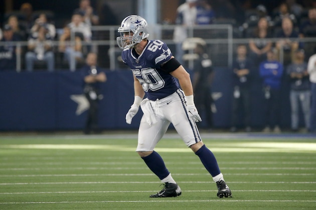 Dallas Cowboys outside linebacker Sean Lee (50) defends against the Los Angeles Rams during the their NFL football game in Dallas, Sunday, Dec 15, 2019. (AP Photo/Michael Ainsworth) Dallas Cowboys outside linebacker Sean Lee (50) defends against the Los Angeles Rams during the their NFL football game in Dallas, Sunday, Dec 15, 2019. (AP Photo/Michael Ainsworth)