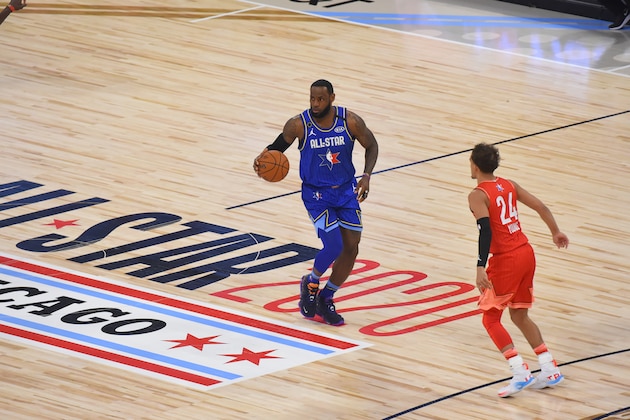 CHICAGO, IL - FEBRUARY 16: LeBron James #2 of Team LeBron dribbles the ball up the court during the 69th NBA All-Star Game as part of 2020 NBA All-Star Weekend on February 16, 2020 at United Center in Chicago, Illinois. NOTE TO USER: User expressly acknowledges and agrees that, by downloading and/or using this Photograph, user is consenting to the terms and conditions of the Getty Images License Agreement. Mandatory Copyright Notice: Copyright 2020 NBAE (Photo by Bill Baptist/NBAE via Getty Images) CHICAGO, IL - FEBRUARY 16: LeBron James #2 of Team LeBron dribbles the ball up the court during the 69th NBA All-Star Game as part of 2020 NBA All-Star Weekend on February 16, 2020 at United Center in Chicago, Illinois. NOTE TO USER: User expressly acknowledges and agrees that, by downloading and/or using this Photograph, user is consenting to the terms and conditions of the Getty Images License Agreement. Mandatory Copyright Notice: Copyright 2020 NBAE (Photo by Bill Baptist/NBAE via Getty Images)