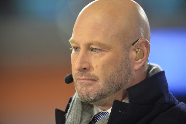 Monday Night Countdown analyst Trent Dilfer sits on the ESPN set prior to an NFL football game between the Cleveland Browns and the Baltimore Ravens Monday, Nov. 30, 2015, in Cleveland. Baltimore won 33-27. (AP Photo/David Richard)