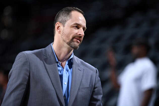 PORTLAND, OR - MAY 9: General Manager Arturas Karnisovas of the Denver Nuggets looks on before Game Six of the Western Conference Semifinals against the Portland Trail Blazers during the 2019 NBA Playoffs on May 9, 2019 at the Moda Center in Portland, Oregon. NOTE TO USER: User expressly acknowledges and agrees that, by downloading and/or using this photograph, user is consenting to the terms and conditions of the Getty Images License Agreement. Mandatory Copyright Notice: Copyright 2019 NBAE (Photo by Garrett Ellwood/NBAE via Getty Images)