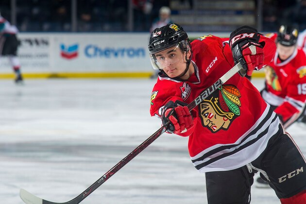 KELOWNA, BC - MARCH 02:  Seth Jarvis #24 of the Portland Winterhawks warms up on the ice against the Kelowna Rockets  at Prospera Place on March 2, 2019 in Kelowna, Canada. (Photo by Marissa Baecker/Getty Images)