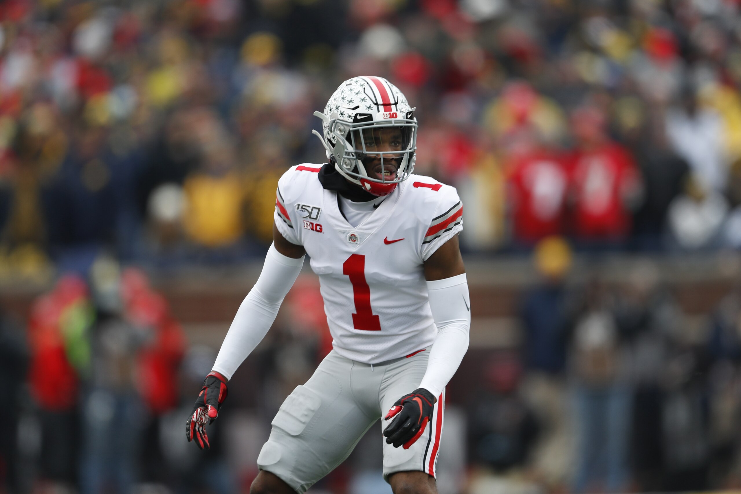 Ohio State cornerback Jeff Okudah plays against Michigan in the first half of an NCAA college football game in Ann Arbor, Mich., Saturday, Nov. 30, 2019. (AP Photo/Paul Sancya) Ohio State cornerback Jeff Okudah plays against Michigan in the first half of an NCAA college football game in Ann Arbor, Mich., Saturday, Nov. 30, 2019. (AP Photo/Paul Sancya)
