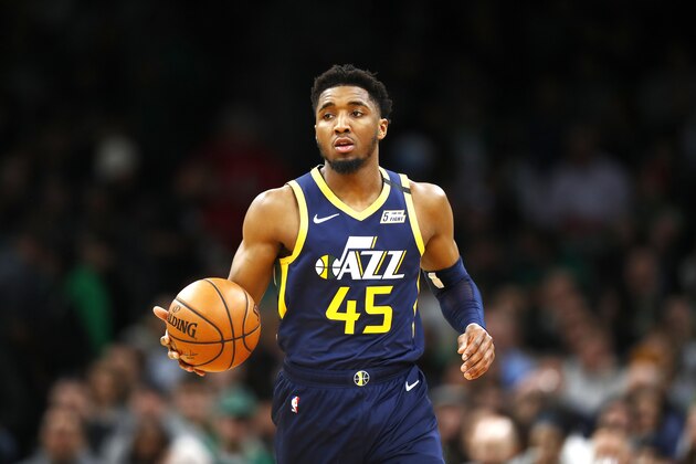 BOSTON, MASSACHUSETTS - MARCH 06: Donovan Mitchell #45 of the Utah Jazz brings the ball up court during the third quarter of the game against the Boston Celtics at TD Garden on March 06, 2020 in Boston, Massachusetts. NOTE TO USER: User expressly acknowledges and agrees that, by downloading and or using this photograph, User is consenting to the terms and conditions of the Getty Images License Agreement. (Photo by Omar Rawlings/Getty Images)
