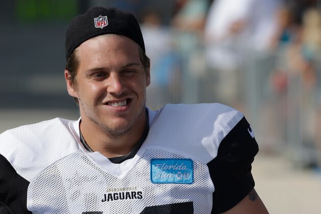 Jacksonville Jaguars long snapper Carson Tinker during practice at NFL football training camp, Thursday, Aug. 6, 2015, in Jacksonville, Fla. (AP Photo/John Raoux)