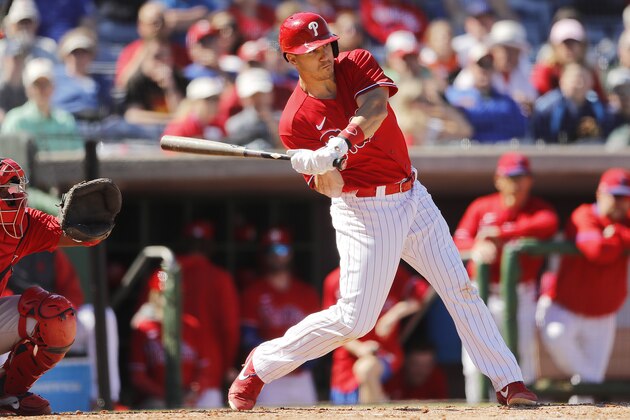 CLEARWATER, FLORIDA - MARCH 07: J.T. Realmuto #10 of the Philadelphia Phillies at bat against the Boston Red Sox during a Grapefruit League spring training game on March 07, 2020 in Clearwater, Florida. (Photo by Michael Reaves/Getty Images) CLEARWATER, FLORIDA - MARCH 07: J.T. Realmuto #10 of the Philadelphia Phillies at bat against the Boston Red Sox during a Grapefruit League spring training game on March 07, 2020 in Clearwater, Florida. (Photo by Michael Reaves/Getty Images)