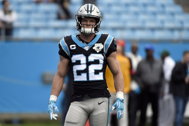 Carolina Panthers running back Christian McCaffrey (22) is seen prior to an NFL football game against the New Orleans Saints in Charlotte, N.C., Sunday, Dec. 29, 2019. (AP Photo/Mike McCarn) Carolina Panthers running back Christian McCaffrey (22) is seen prior to an NFL football game against the New Orleans Saints in Charlotte, N.C., Sunday, Dec. 29, 2019. (AP Photo/Mike McCarn)