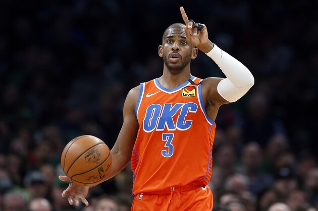 Oklahoma City Thunder's Chris Paul plays against the Boston Celtics during an NBA basketball game, Sunday, March, 8, 2020, in Boston. (AP Photo/Michael Dwyer) Oklahoma City Thunder's Chris Paul plays against the Boston Celtics during an NBA basketball game, Sunday, March, 8, 2020, in Boston. (AP Photo/Michael Dwyer)
