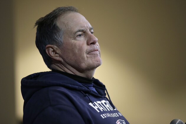 New England Patriots head coach Bill Belichick speaks to the media following an NFL wild-card playoff football game against the Tennessee Titans, Saturday, Jan. 4, 2020, in Foxborough, Mass. (AP Photo/Elise Amendola) New England Patriots head coach Bill Belichick speaks to the media following an NFL wild-card playoff football game against the Tennessee Titans, Saturday, Jan. 4, 2020, in Foxborough, Mass. (AP Photo/Elise Amendola)