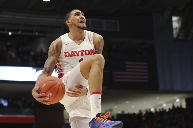 Dayton's Obi Toppin goes up to dunk during the second half of an NCAA college basketball game against George Washington, Saturday, March 7, 2020, in Dayton, Ohio. (AP Photo/Tony Tribble)