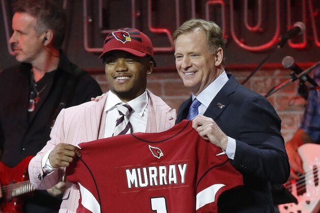 NASHVILLE, TENNESSEE - APRIL 25: NFL commissioner Roger Goodell poses with quarterback Kyler Murray after being drafted first overall on day 1 of the 2019 NFL Draft on April 25, 2019 in Nashville, Tennessee. (Photo by Frederick Breedon/Getty Images)