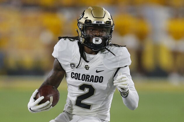 Colorado wide receiver Laviska Shenault Jr. (2) in the first half during an NCAA college football game against Arizona State, Saturday, Sept. 21, 2019, in Tempe, Ariz. (AP Photo/Rick Scuteri)