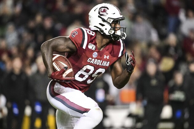 South Carolina wide receiver Bryan Edwards (89) returns a kick during the second half of an NCAA college football game Saturday, Nov. 2, 2019, in Columbia, S.C. (AP Photo/Sean Rayford)
