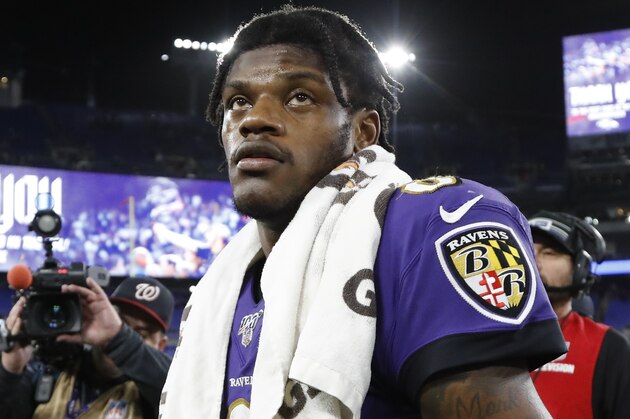 Baltimore Ravens quarterback Lamar Jackson leaves the field after an NFL divisional playoff football game against the Tennessee Titans, Saturday, Jan. 11, 2020, in Baltimore. The Titans won 28-12. (AP Photo/Julio Cortez) Baltimore Ravens quarterback Lamar Jackson leaves the field after an NFL divisional playoff football game against the Tennessee Titans, Saturday, Jan. 11, 2020, in Baltimore. The Titans won 28-12. (AP Photo/Julio Cortez)