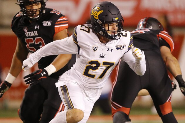 California safety Ashtyn Davis (27) defends against Utah in the second half in an NCAA college football game Saturday, Oct. 26, 2019, in Salt Lake City. (AP Photo/Rick Bowmer)
