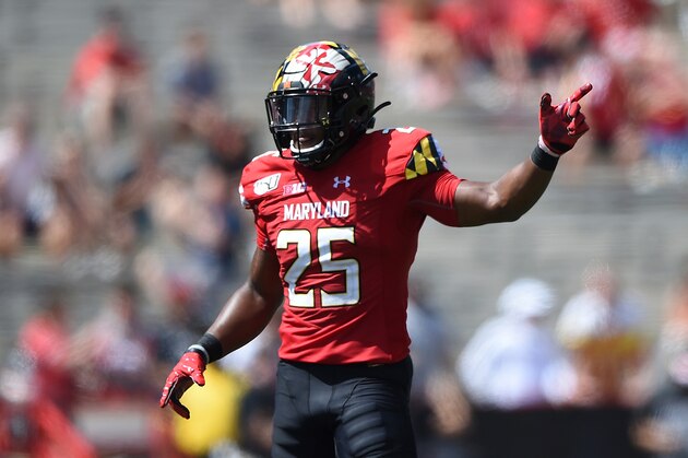 Maryland's Antoine Brooks Jr. gestures during an NCAA football game against Syracuse on Saturday, Sept 7, 2019 in College Park, MD. (AP Photo/Gail Burton)