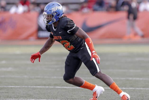 MOBILE, AL - JANUARY 25: Cornerback Reggie Robinson II #22 from Tulsa of the South Team during the 2020 Resse's Senior Bowl at Ladd-Peebles Stadium on January 25, 2020 in Mobile, Alabama. The North Team defeated the South Team 34 to 17. (Photo by Don Juan Moore/Getty Images)